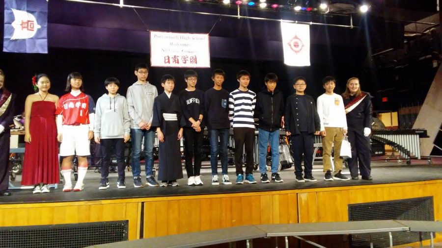 Students from Nichinan Gakuen Jr-Sr High School at the Portsmouth High School Japan Assembly
